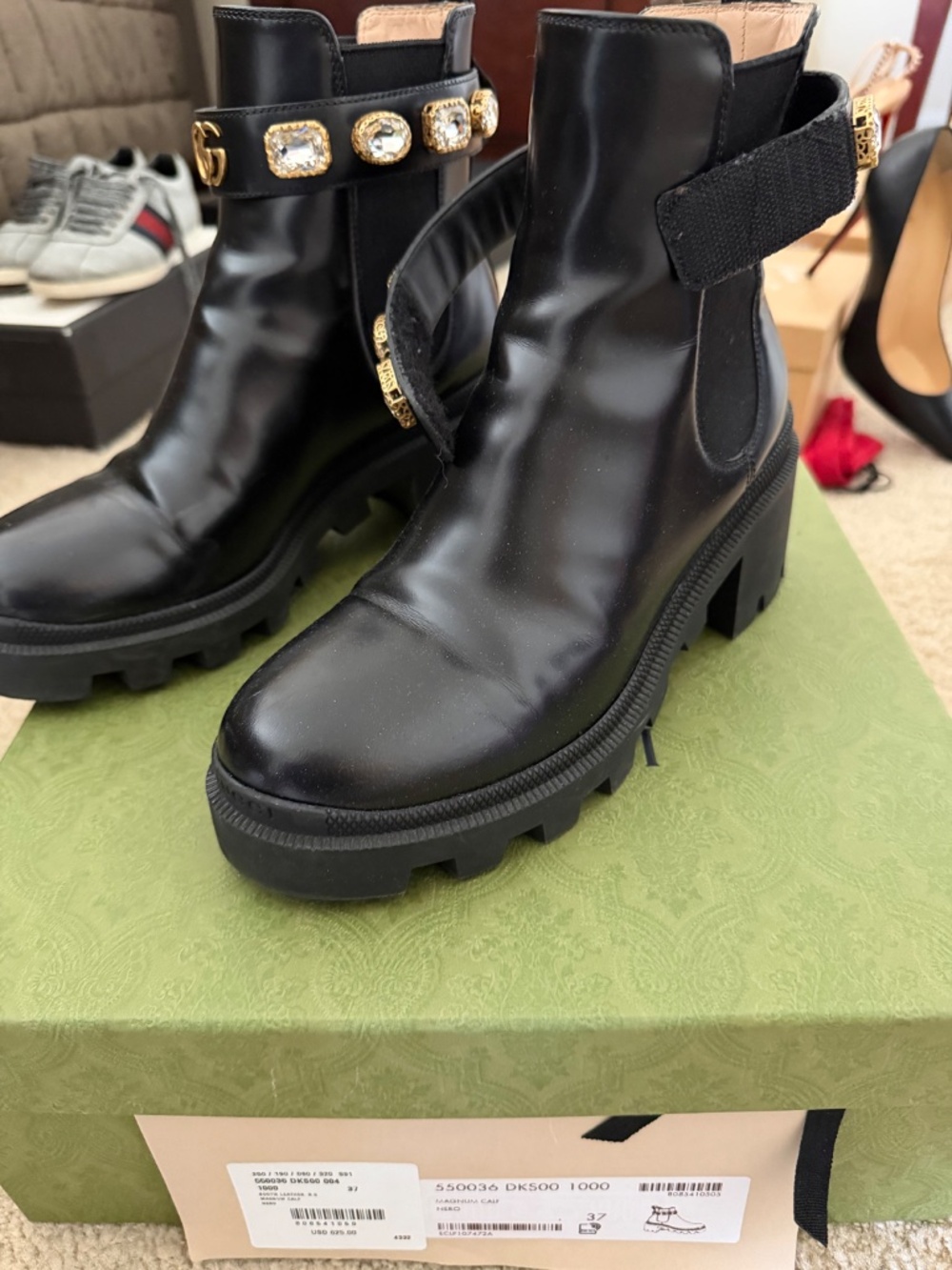 Gucci Black Leather Ankle Boots with Crystals - Picture 2 of 7